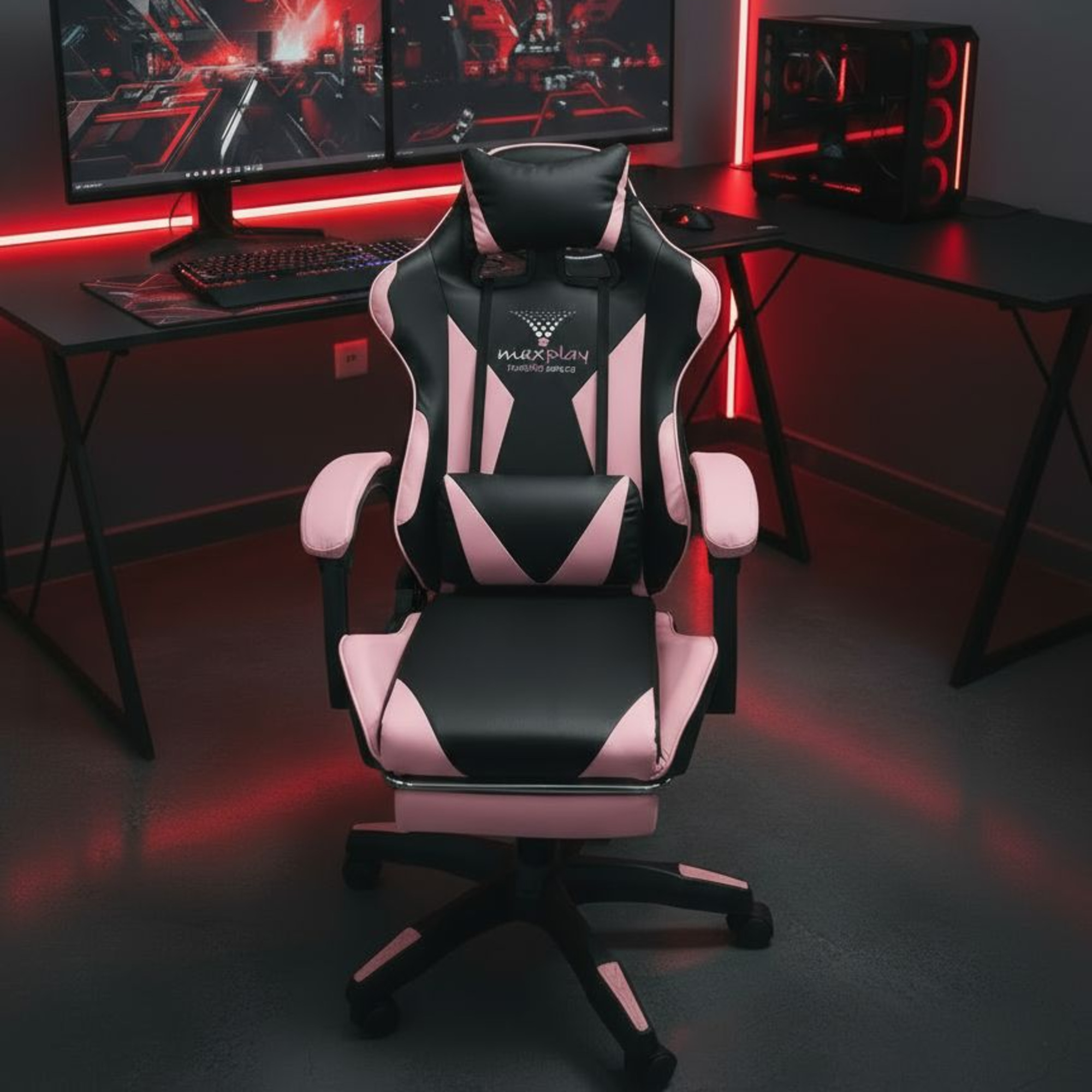Silla Gamer Masajeador Lumbar Rosa Negr