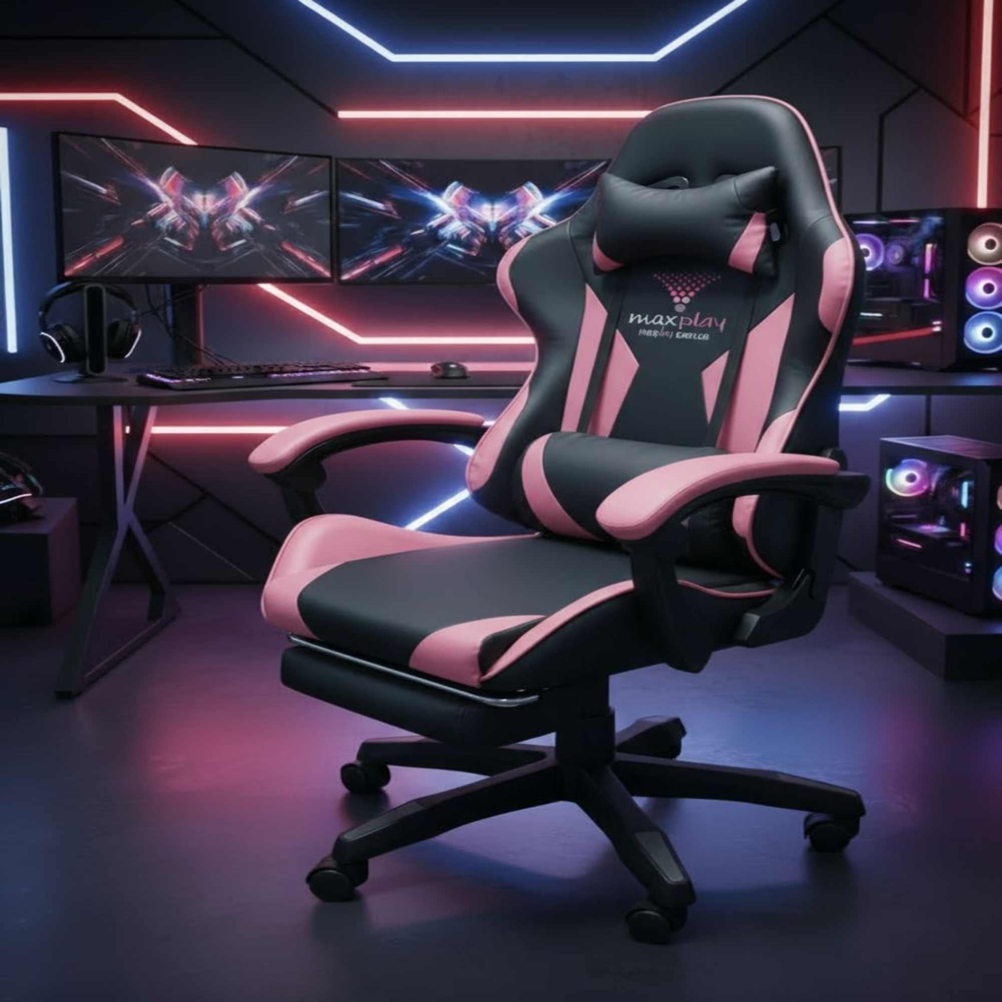 Silla Gamer Masajeador Lumbar Rosa Negr
